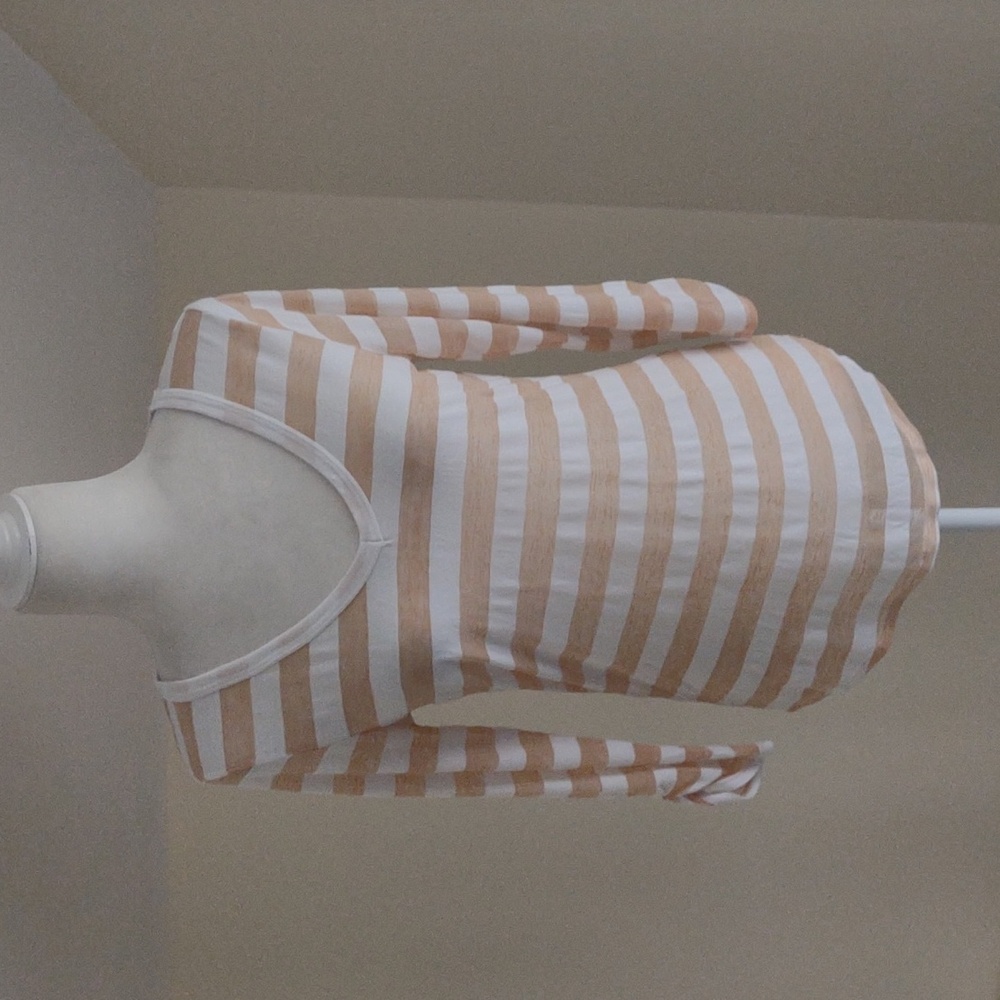 Wallflower top rust/white stripe Ruched 3/4 sleeves Burnout fabric design‎ L